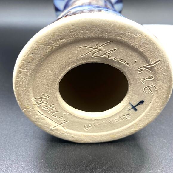 Gres D'Alsace BetschDorf Schmitter Pottery Candleholder Salt Glaze Signed - Picture 3 of 9